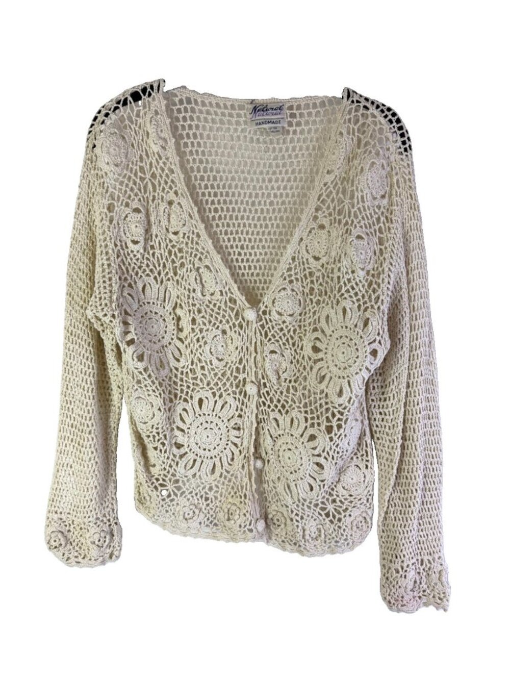 Vintage 90s Crochet Cardigan Sweater Coastal Beach Boho